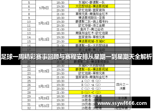足球一周精彩赛事回顾与赛程安排从星期一到星期天全解析