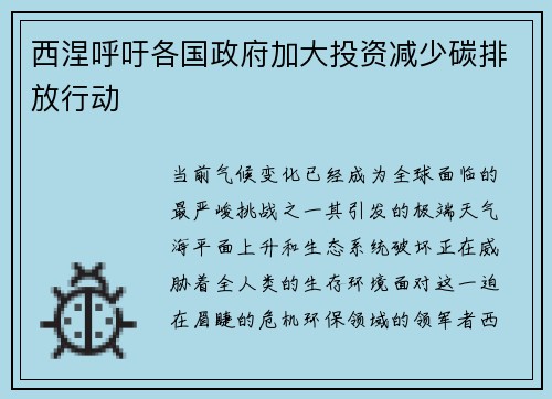 西涅呼吁各国政府加大投资减少碳排放行动